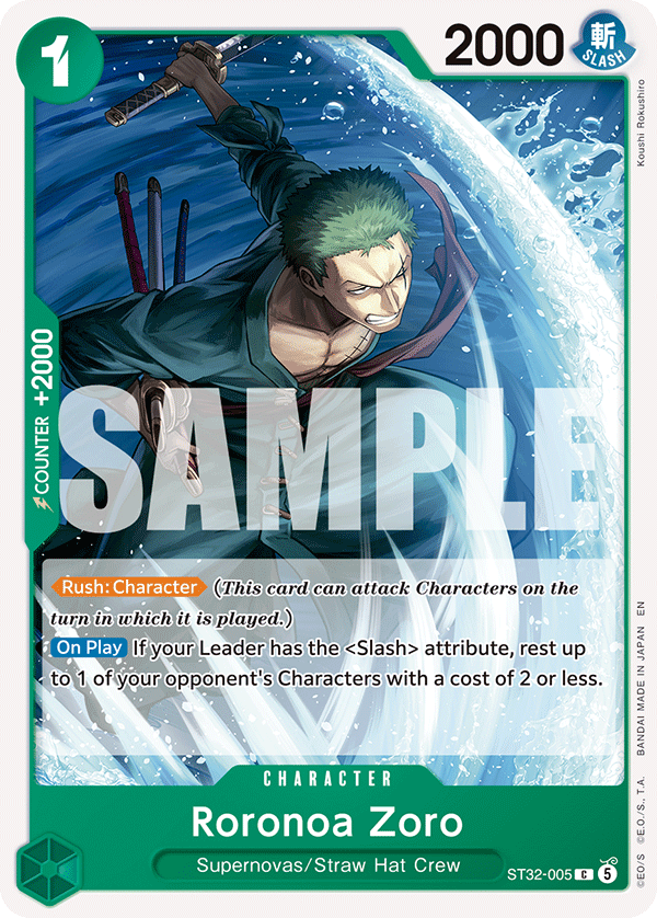 Roronoa Zoro ST32-005, the C printing from ST-32 of the One Piece Card Game
