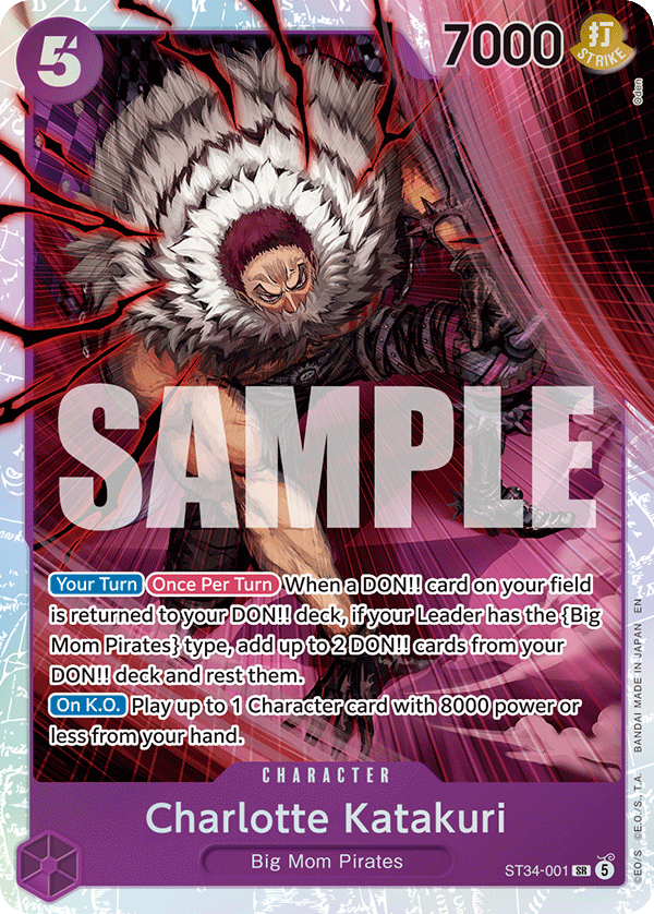 Charlotte Katakuri ST34-001, the SR printing from ST-34 of the One Piece Card Game