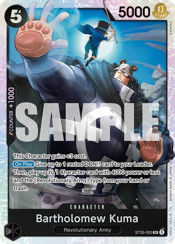Bartholomew Kuma ST35-005, the SR printing from ST-35 of the One Piece Card Game