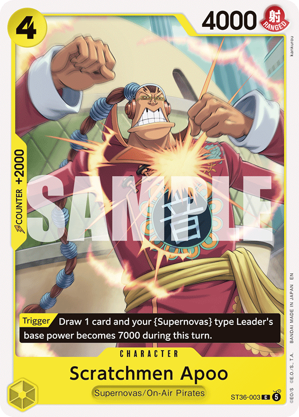 Scratchmen Apoo ST36-003, the C printing from ST-36 of the One Piece Card Game