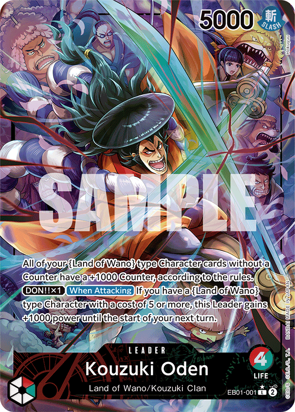 Kouzuki Oden EB01-001, the L printing from EB-01 of the One Piece Card Game