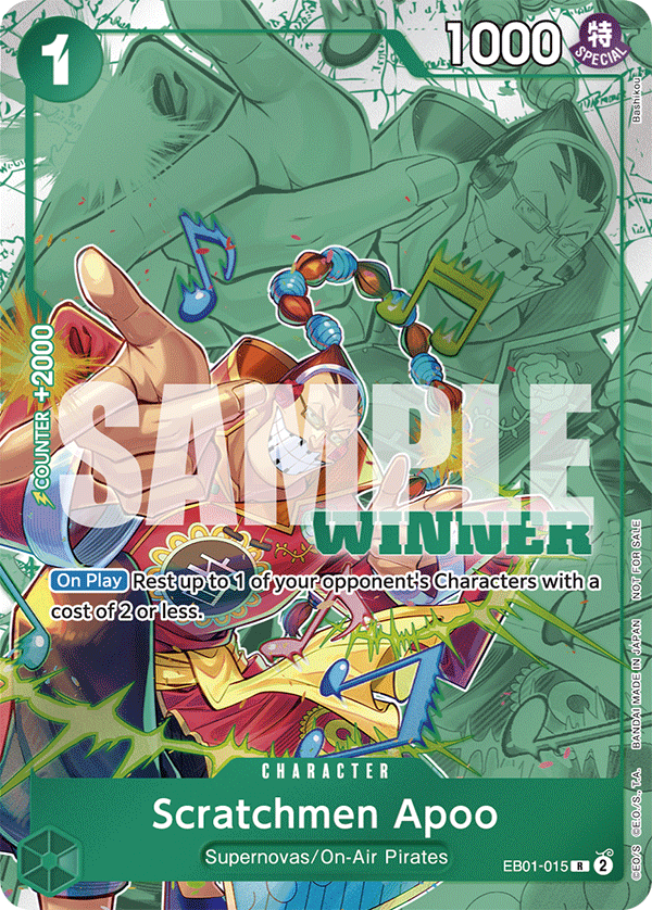 Scratchmen Apoo EB01-015, the R printing from EB-01 of the One Piece Card Game