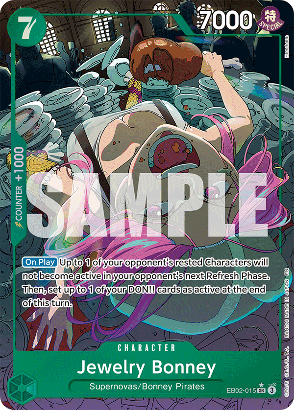 Jewelry Bonney EB02-015, the SR printing from EB-02 of the One Piece Card Game