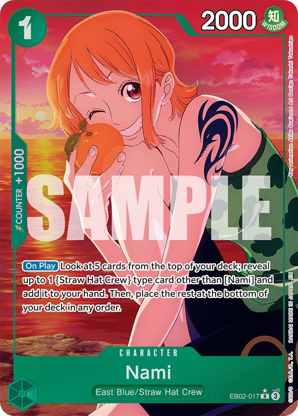 Nami EB02-017, the R printing from EB-02 of the One Piece Card Game