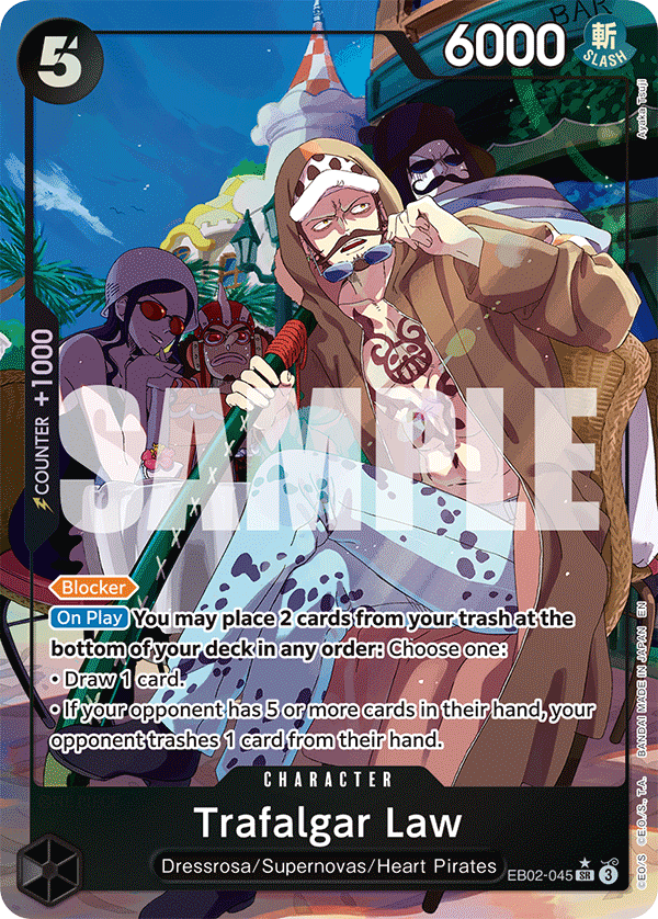 Trafalgar Law EB02-045, the SR printing from EB-02 of the One Piece Card Game