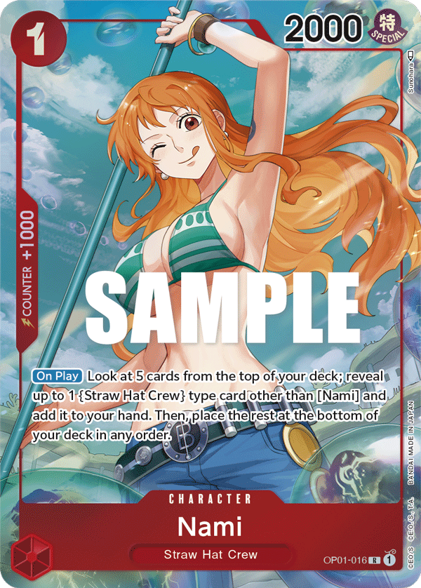 Nami OP01-016, the R printing from OP-01 of the One Piece Card Game
