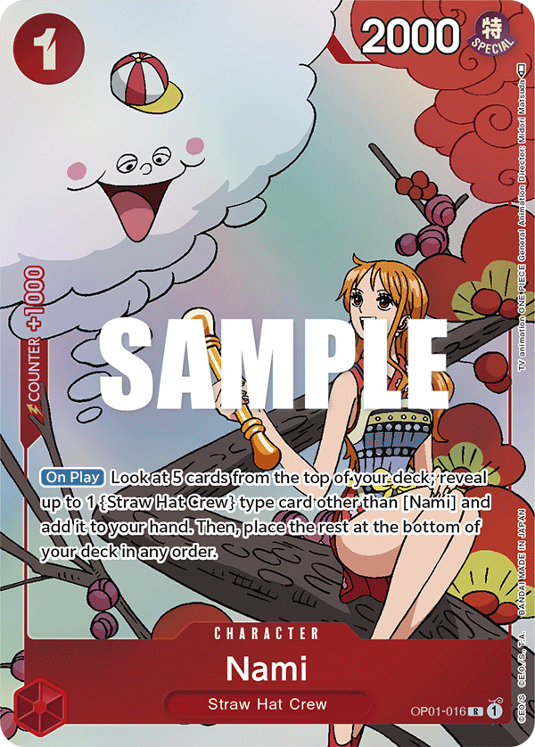 Nami OP01-016, the R printing from OP-01 of the One Piece Card Game
