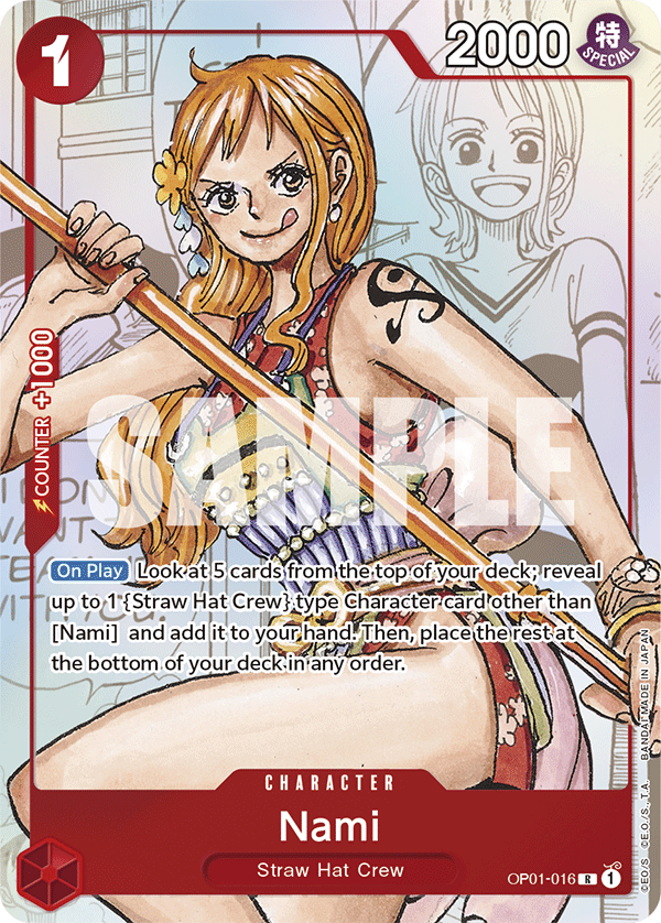 Nami OP01-016, the R printing from OP-01 of the One Piece Card Game