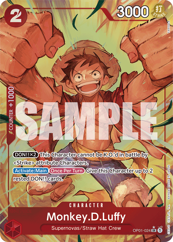 Monkey D. Luffy OP01-024, the SR printing from OP-01 of the One Piece Card Game