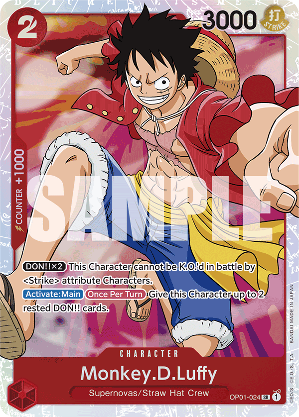 Monkey D. Luffy OP01-024, the SR printing from OP-01 of the One Piece Card Game