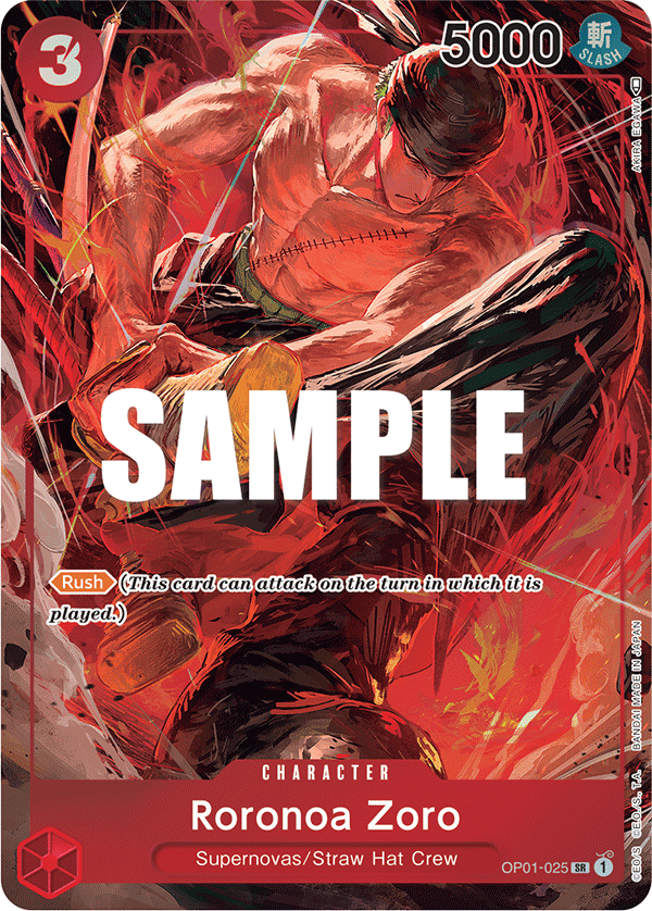 Roronoa Zoro OP01-025, the SR printing from OP-01 of the One Piece Card Game