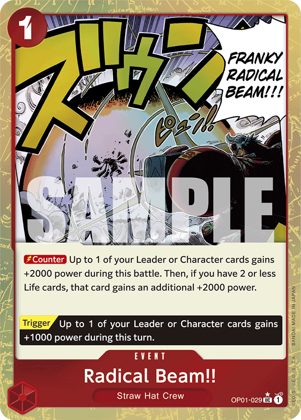 Radical Beam!! OP01-029, the UC printing from OP-01 of the One Piece Card Game