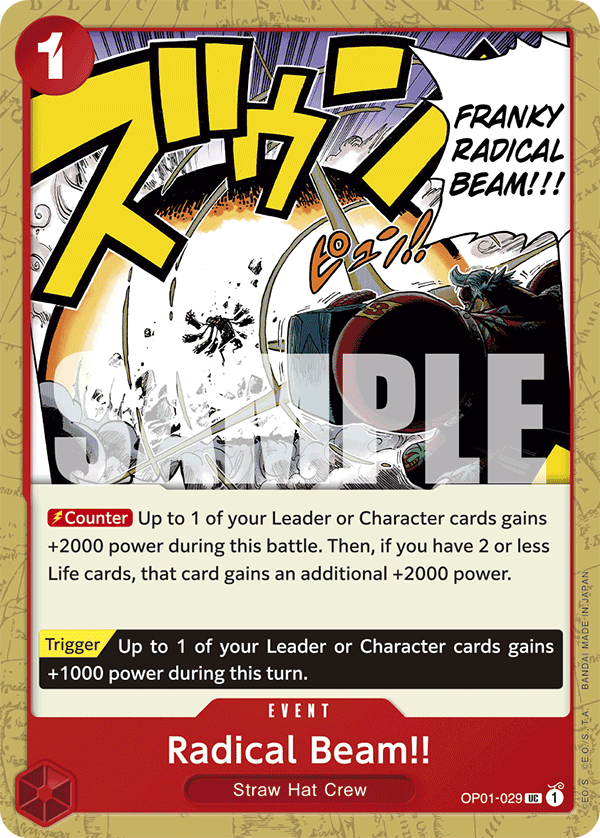 Radical Beam!! OP01-029, the UC printing from OP-01 of the One Piece Card Game