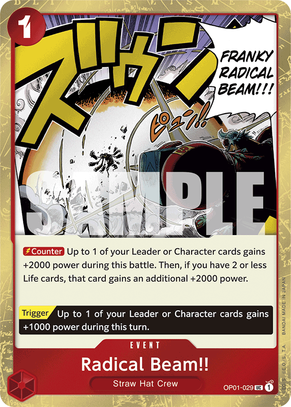 Radical Beam!! OP01-029, the UC printing from OP-01 of the One Piece Card Game