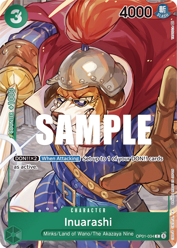 Inuarashi OP01-034, the C printing from OP-01 of the One Piece Card Game