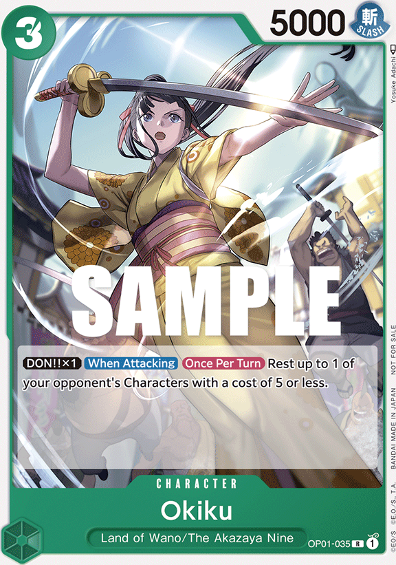Okiku OP01-035, the R printing from OP-01 of the One Piece Card Game
