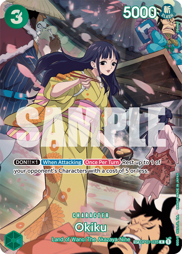 Okiku OP01-035, the SP printing from OP-01 of the One Piece Card Game
