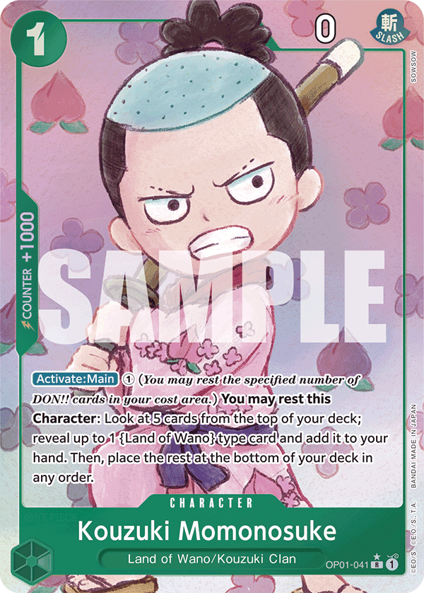 Kouzuki Momonosuke OP01-041, the R printing from OP-01 of the One Piece Card Game