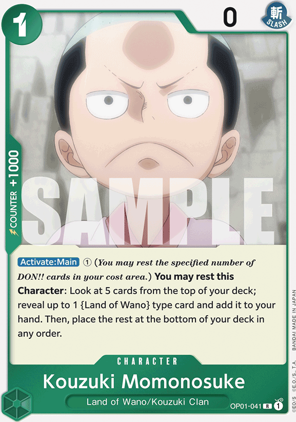 Kouzuki Momonosuke OP01-041, the R printing from OP-01 of the One Piece Card Game