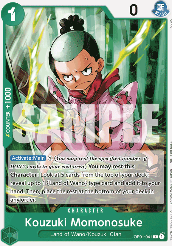 Kouzuki Momonosuke OP01-041, the R printing from OP-01 of the One Piece Card Game
