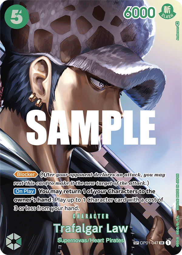 Trafalgar Law OP01-047, the SP printing from OP-01 of the One Piece Card Game