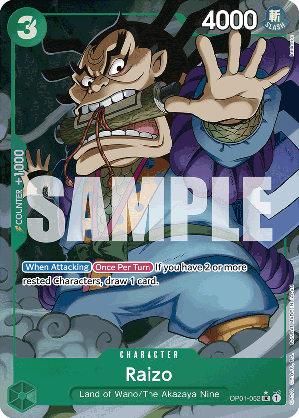 Raizo OP01-052, the UC printing from OP-01 of the One Piece Card Game