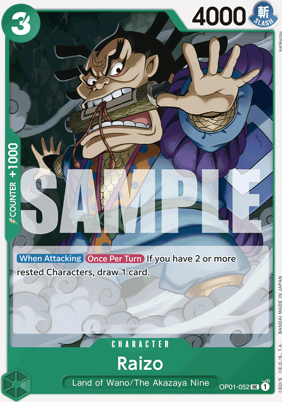 Raizo OP01-052, the UC printing from OP-01 of the One Piece Card Game