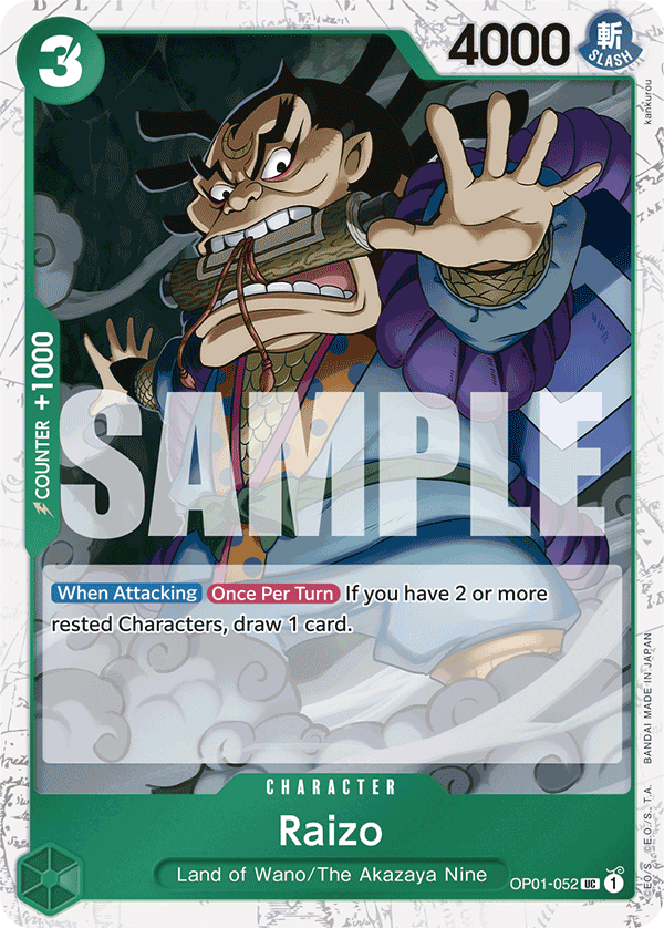 Raizo OP01-052, the UC printing from OP-01 of the One Piece Card Game