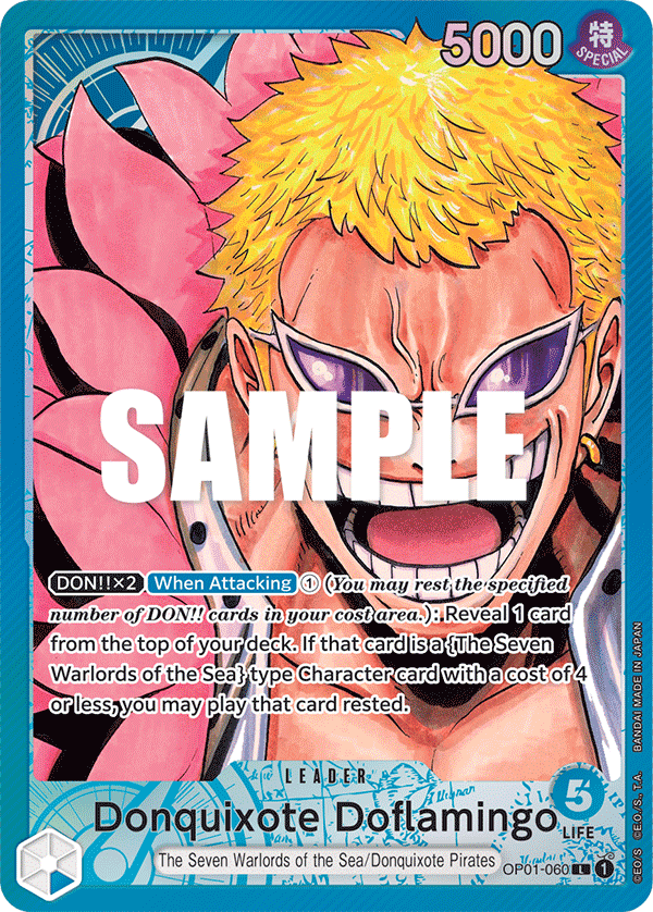Donquixote Doflamingo OP01-060, the L printing from OP-01 of the One Piece Card Game