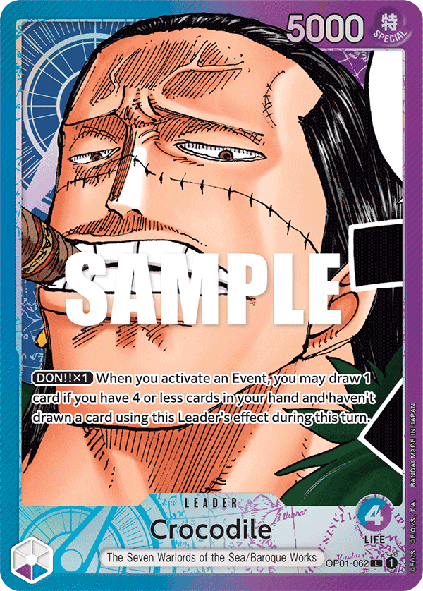 Crocodile OP01-062, the L printing from OP-01 of the One Piece Card Game