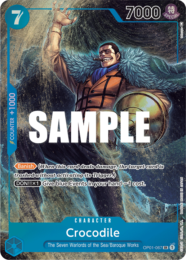 Crocodile OP01-067, the SR printing from OP-01 of the One Piece Card Game