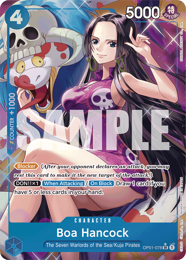 Boa Hancock OP01-078, the SR printing from OP-01 of the One Piece Card Game
