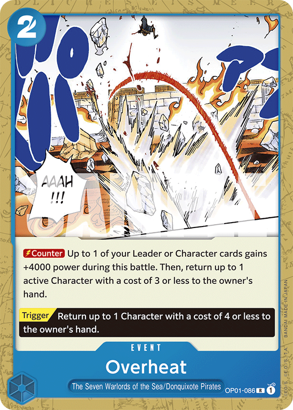 Overheat OP01-086, the R printing from OP-01 of the One Piece Card Game