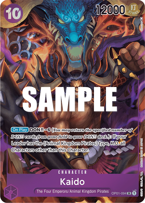 Kaido OP01-094, the SR printing from OP-01 of the One Piece Card Game