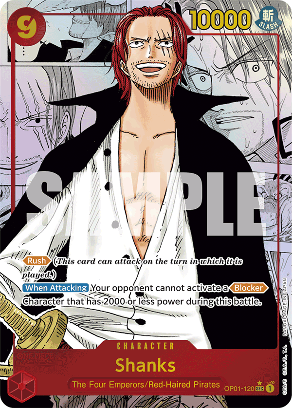 Shanks OP01-120, the Manga printing from OP-01 of the One Piece Card Game