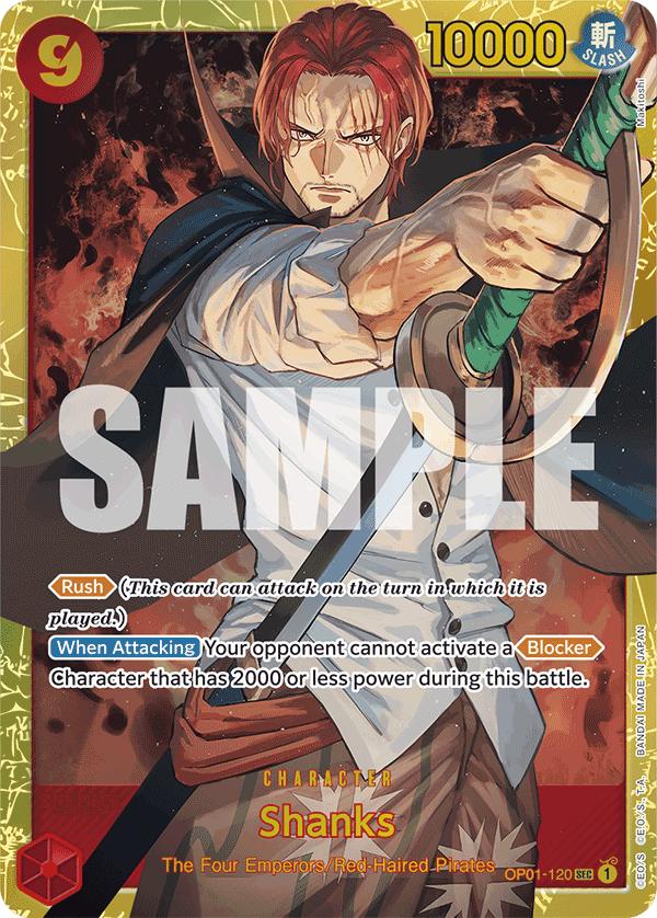 Shanks OP01-120, the SEC printing from OP-01 of the One Piece Card Game