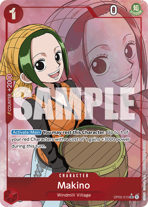 Makino OP02-015, the UC printing from OP-02 of the One Piece Card Game