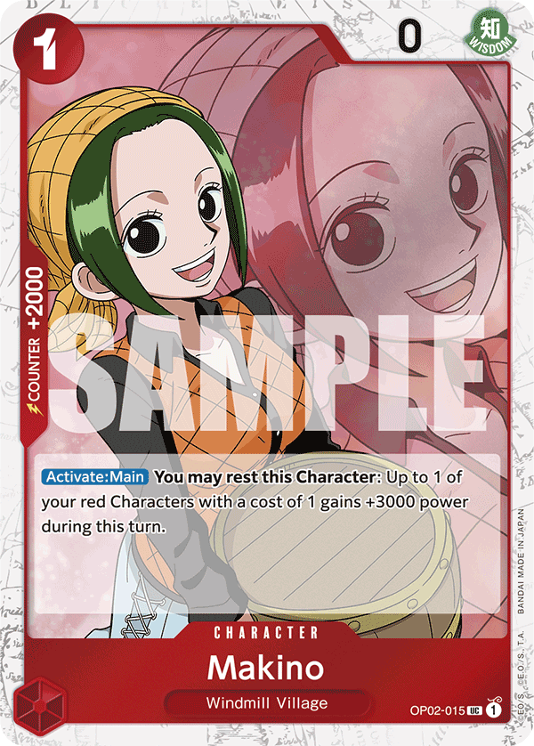 Makino OP02-015, the UC printing from OP-02 of the One Piece Card Game