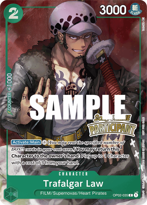 Trafalgar Law OP02-035, the C printing from OP-02 of the One Piece Card Game