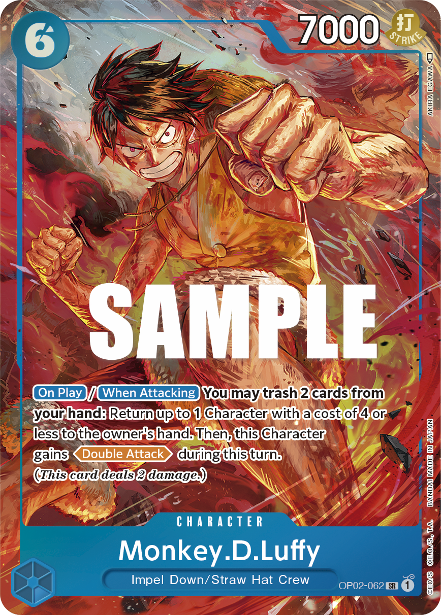 Monkey D. Luffy OP02-062, the SR printing from OP-02 of the One Piece Card Game
