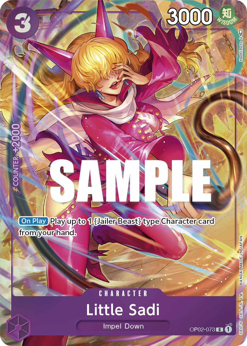 Little Sadi OP02-073, the R printing from OP-02 of the One Piece Card Game