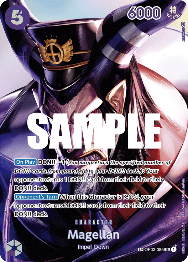 Magellan OP02-085, the SP printing from OP-02 of the One Piece Card Game