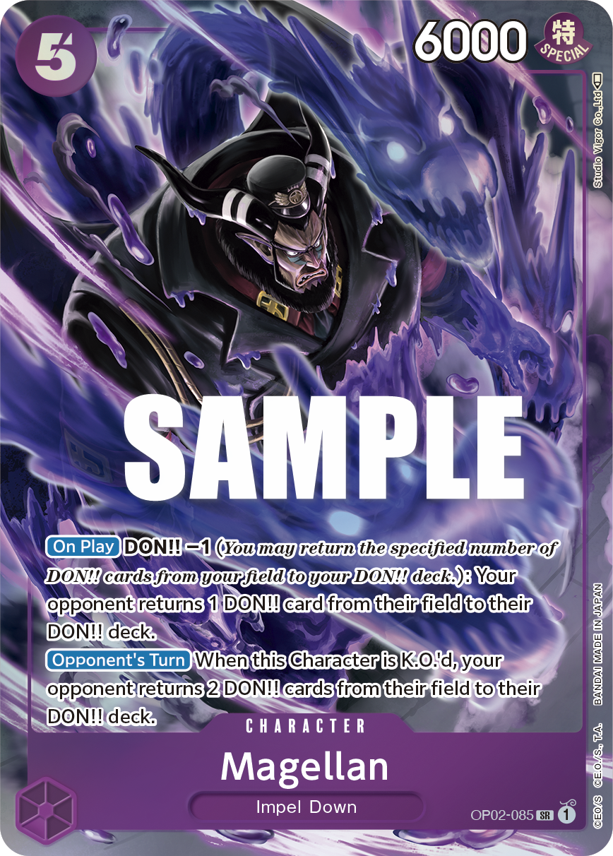 Magellan OP02-085, the SR printing from OP-02 of the One Piece Card Game