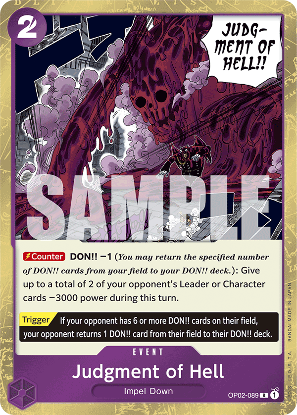 Judgment of Hell OP02-089, the R printing from OP-02 of the One Piece Card Game