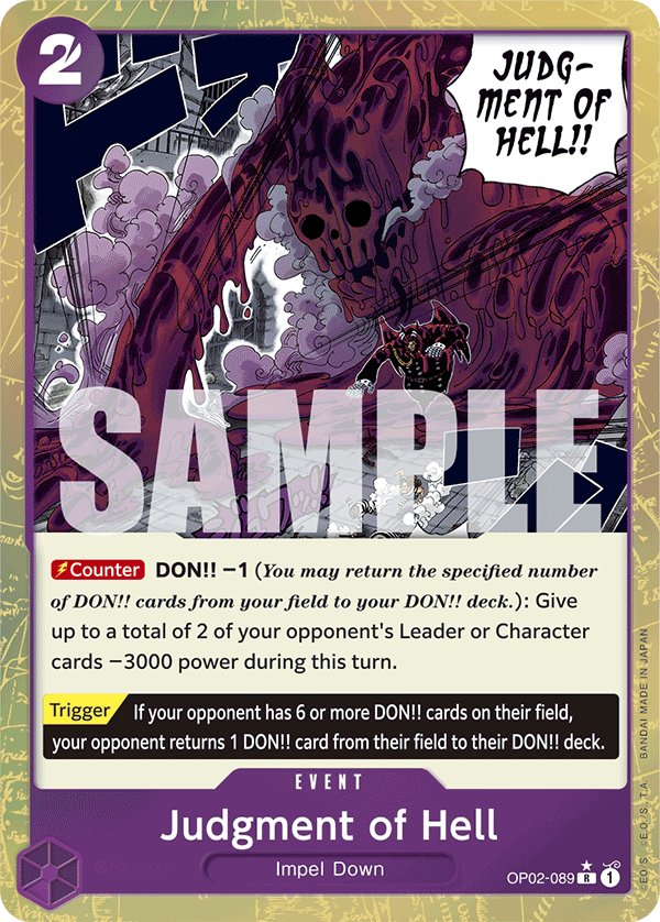 Judgment of Hell OP02-089, the R printing from OP-02 of the One Piece Card Game