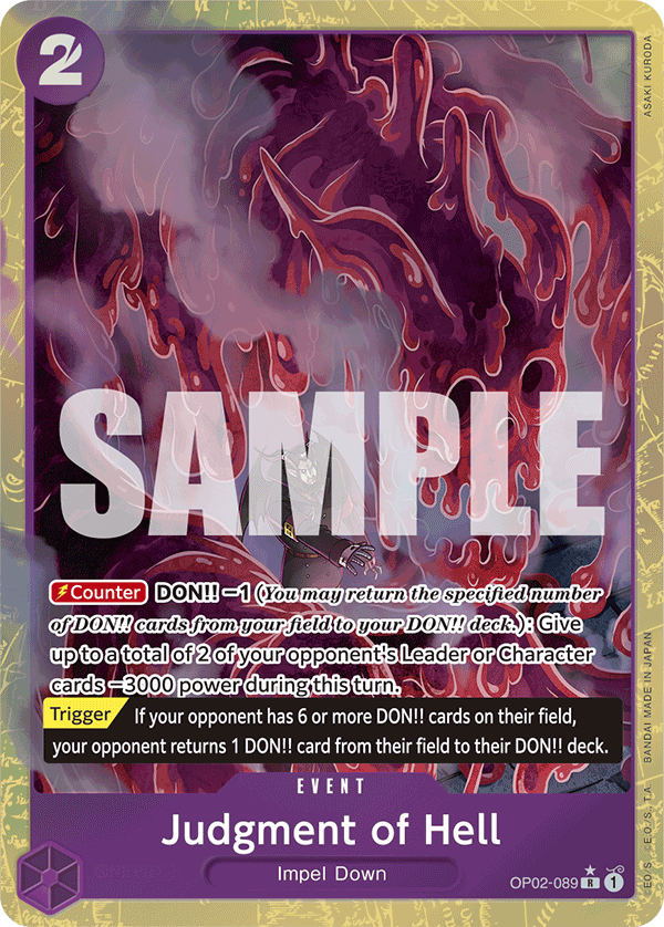 Judgment of Hell OP02-089, the R printing from OP-02 of the One Piece Card Game