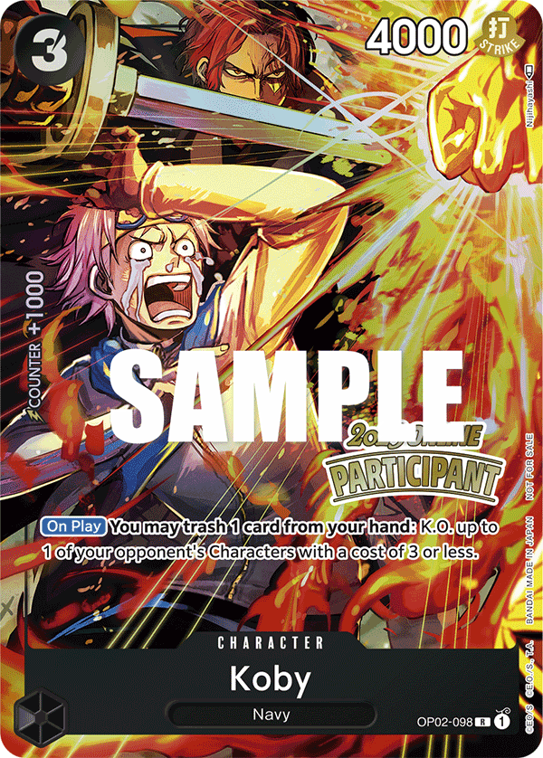 Koby OP02-098, the R printing from OP-02 of the One Piece Card Game