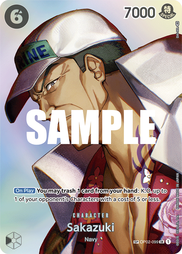 Sakazuki OP02-099, the SP printing from OP-02 of the One Piece Card Game