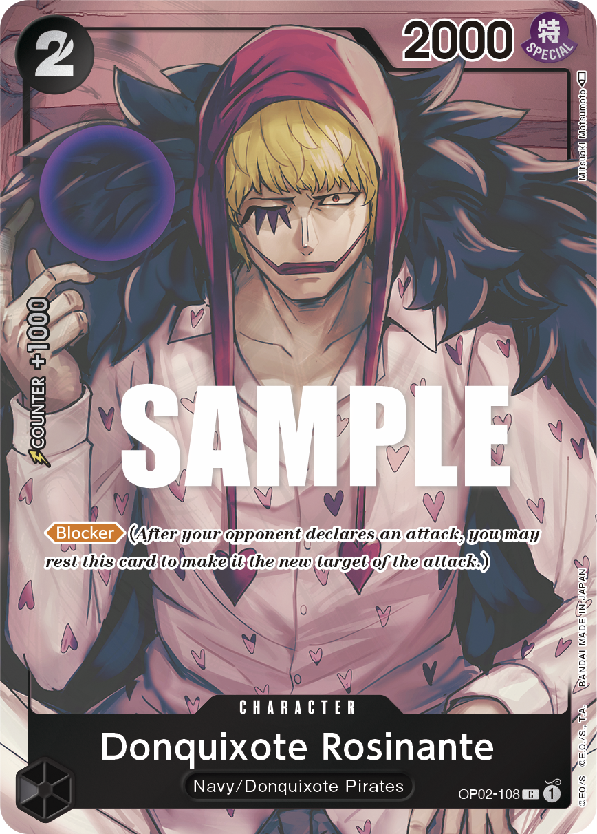Donquixote Rosinante OP02-108, the C printing from OP-02 of the One Piece Card Game