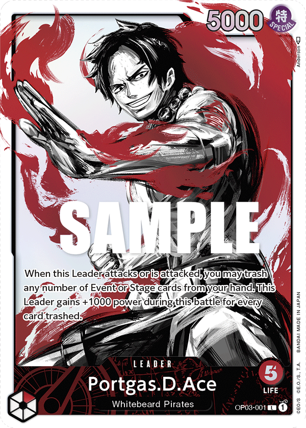 Portgas.D.Ace OP03-001, the L printing from OP-03 of the One Piece Card Game